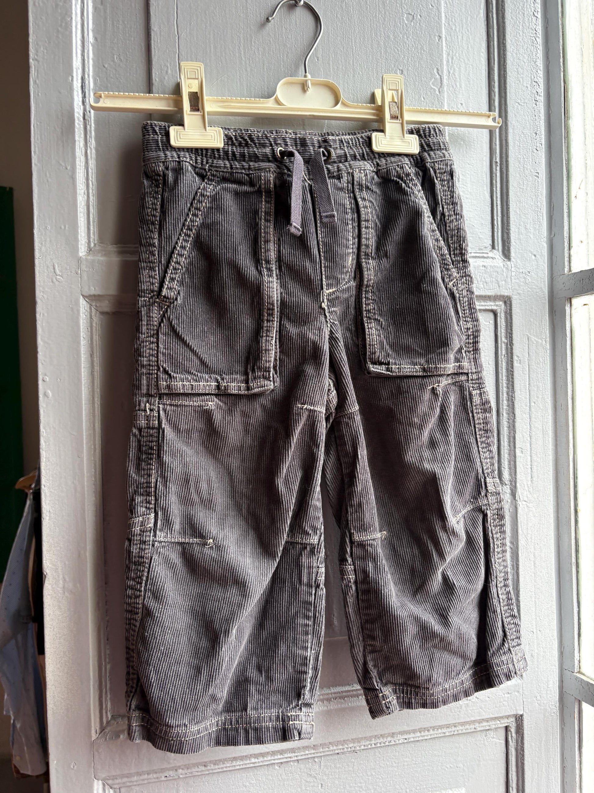 Mini Boden Kids Corduroy Pants, Grey Cotton Trousers, Utility Pants, Sustainable fashuon, Boys Age 3