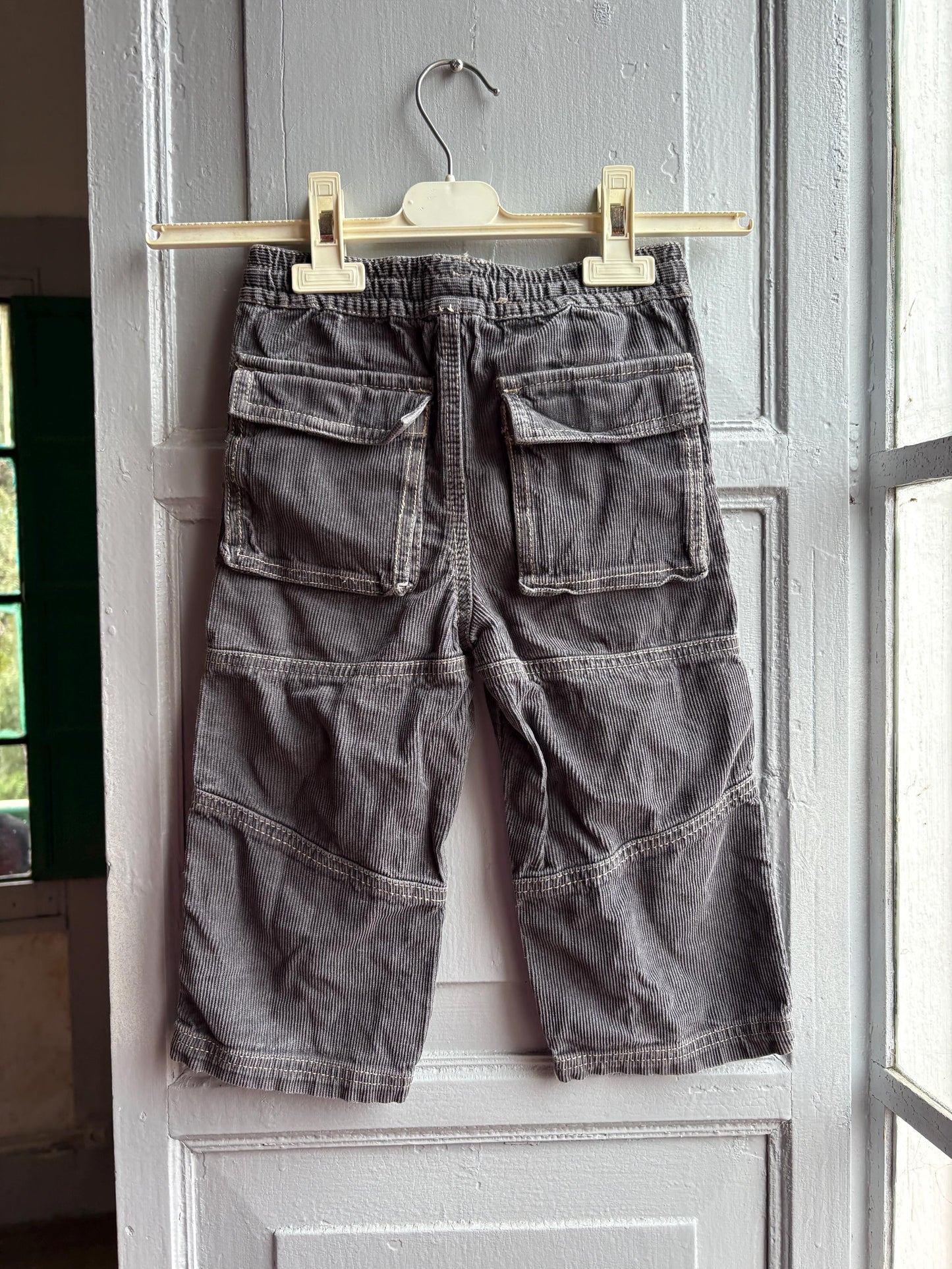 Mini Boden Kids Corduroy Pants, Grey Cotton Trousers, Utility Pants, Sustainable fashuon, Boys Age 3