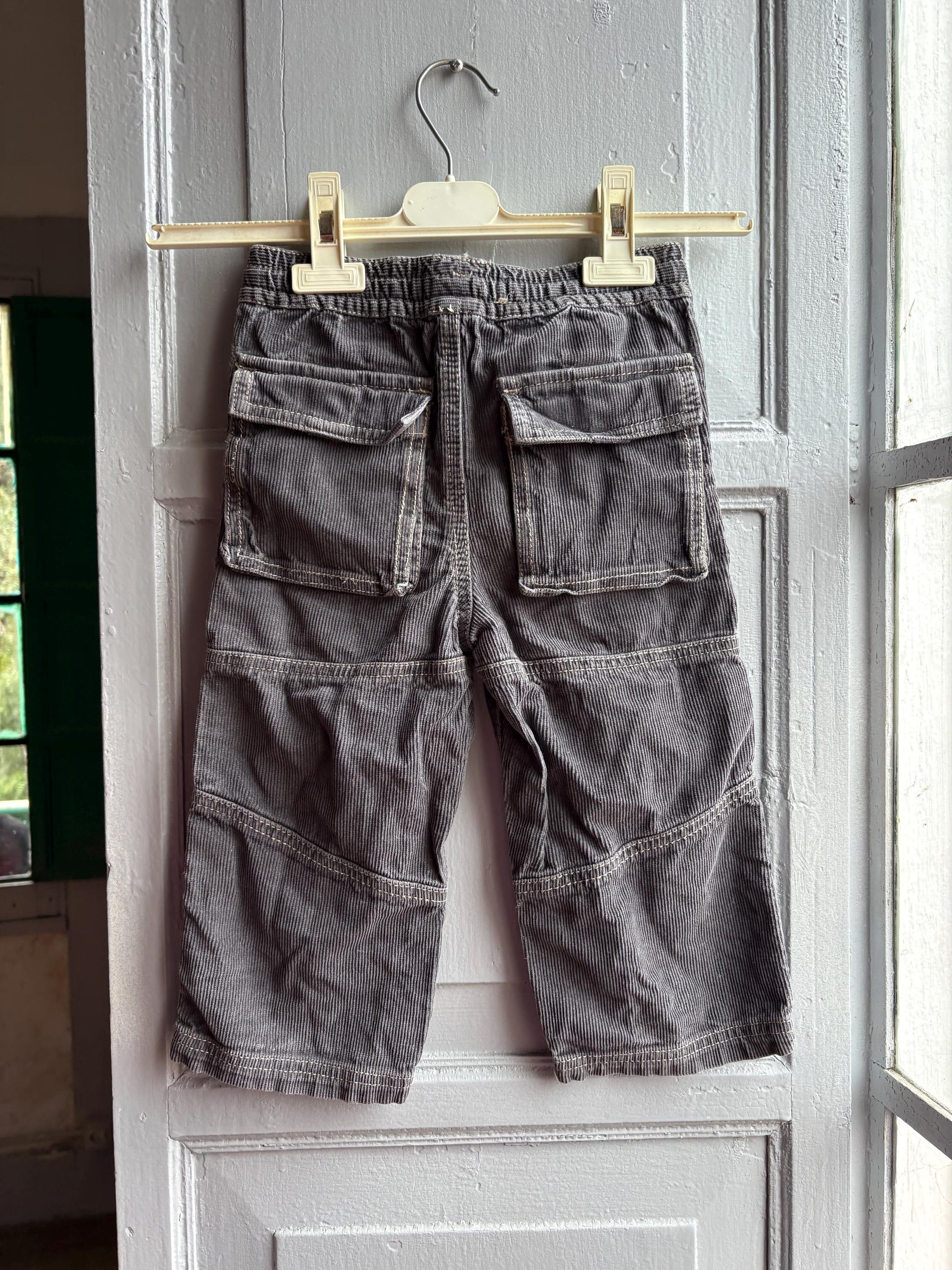Mini Boden Kids Corduroy Pants, Grey Cotton Trousers, Utility Pants, Sustainable fashuon, Boys Age 3