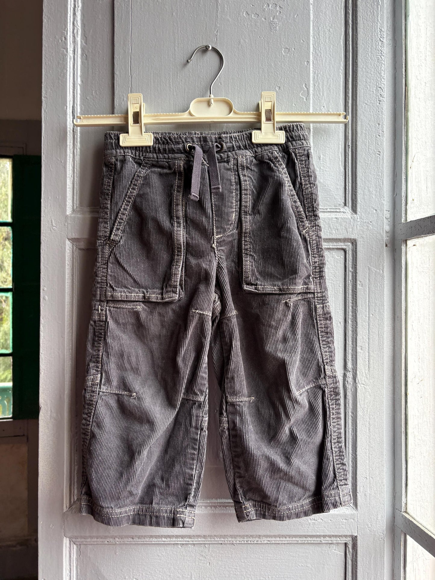 Mini Boden Kids Corduroy Pants, Grey Cotton Trousers, Utility Pants, Sustainable fashuon, Boys Age 3