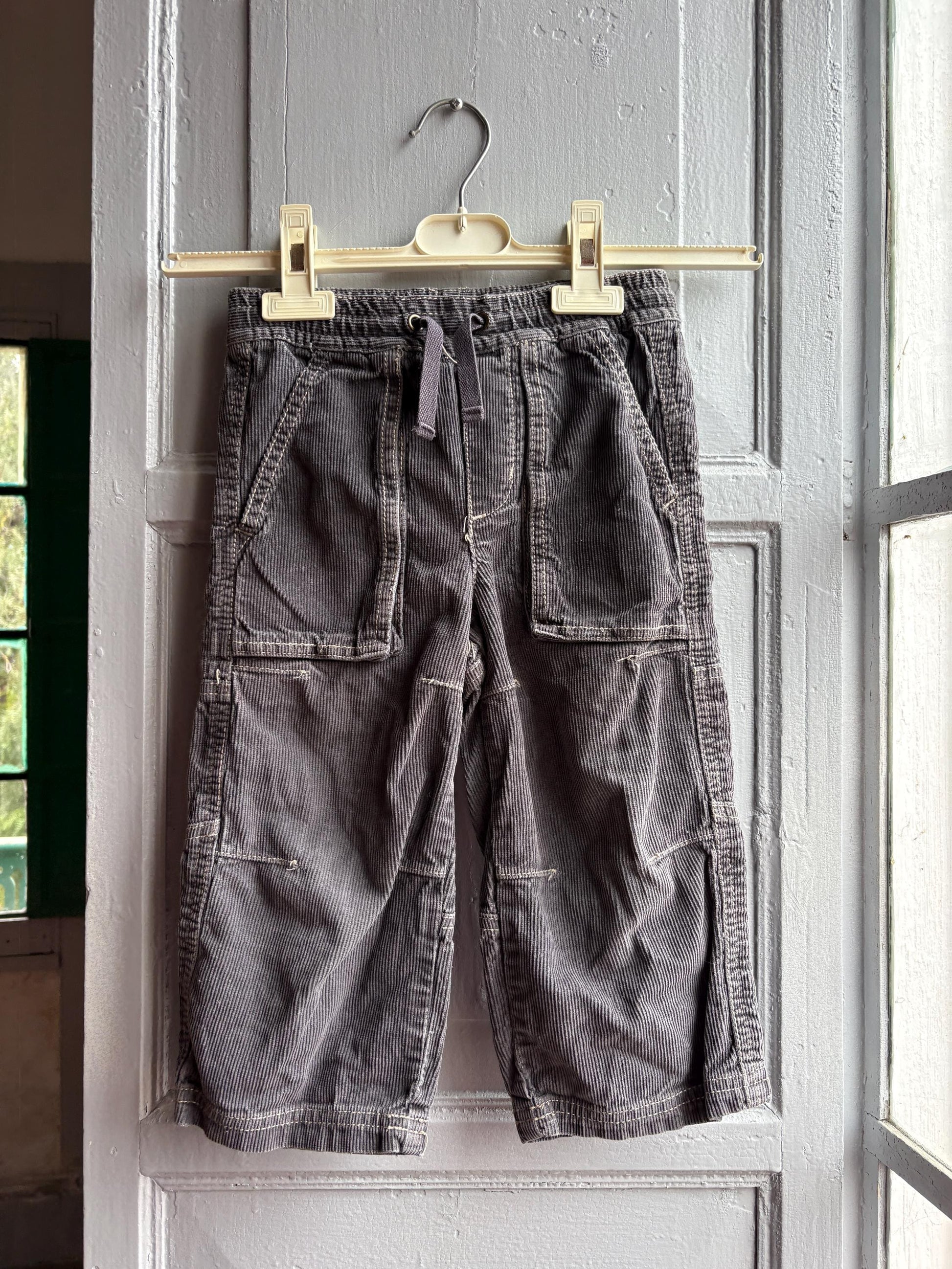 Mini Boden Kids Corduroy Pants, Grey Cotton Trousers, Utility Pants, Sustainable fashuon, Boys Age 3