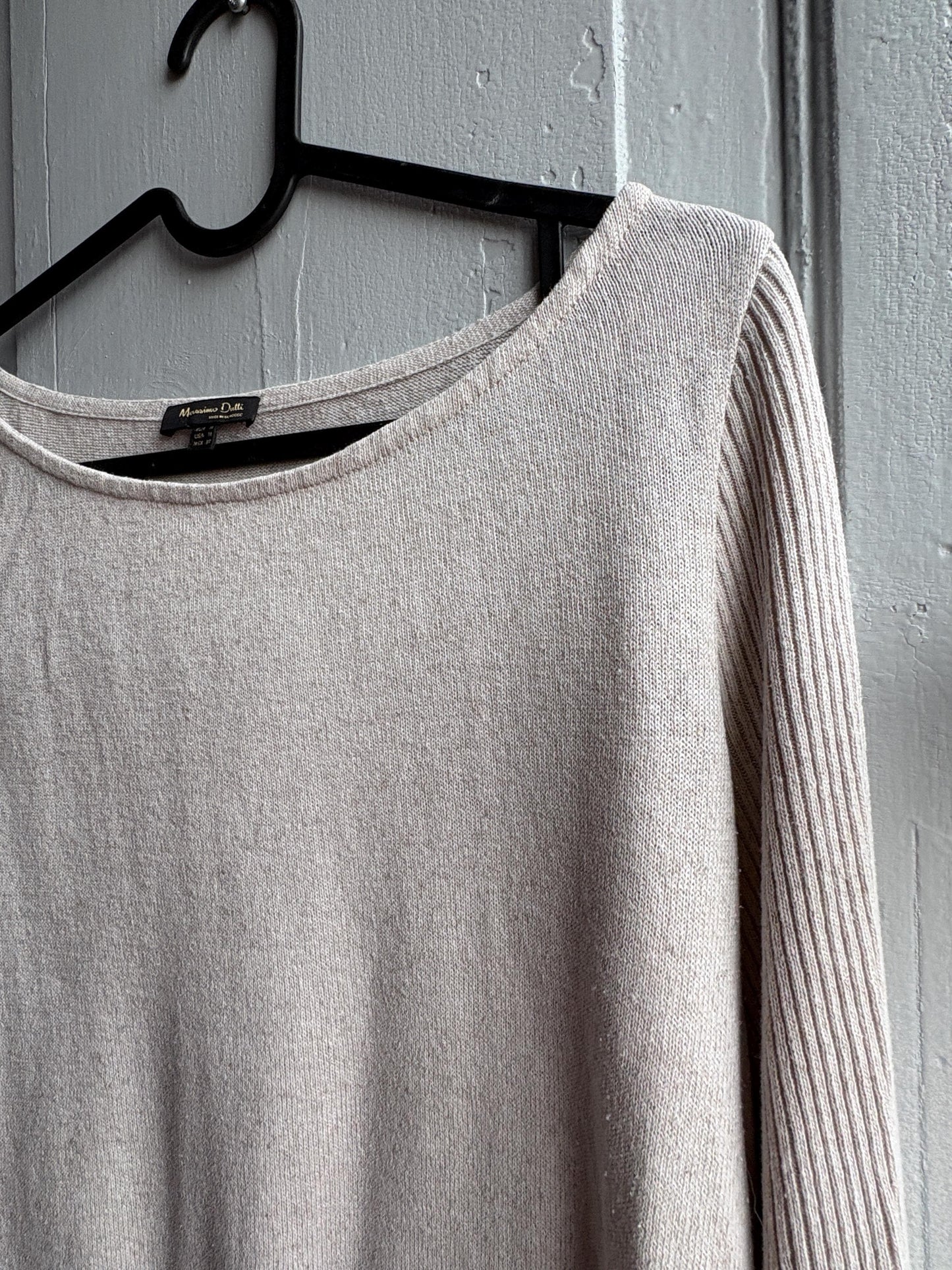 Massimo Dutti Knit Top, Linen long sleeve shirt, Sweater Minimalist off white Women essential, Size Medium