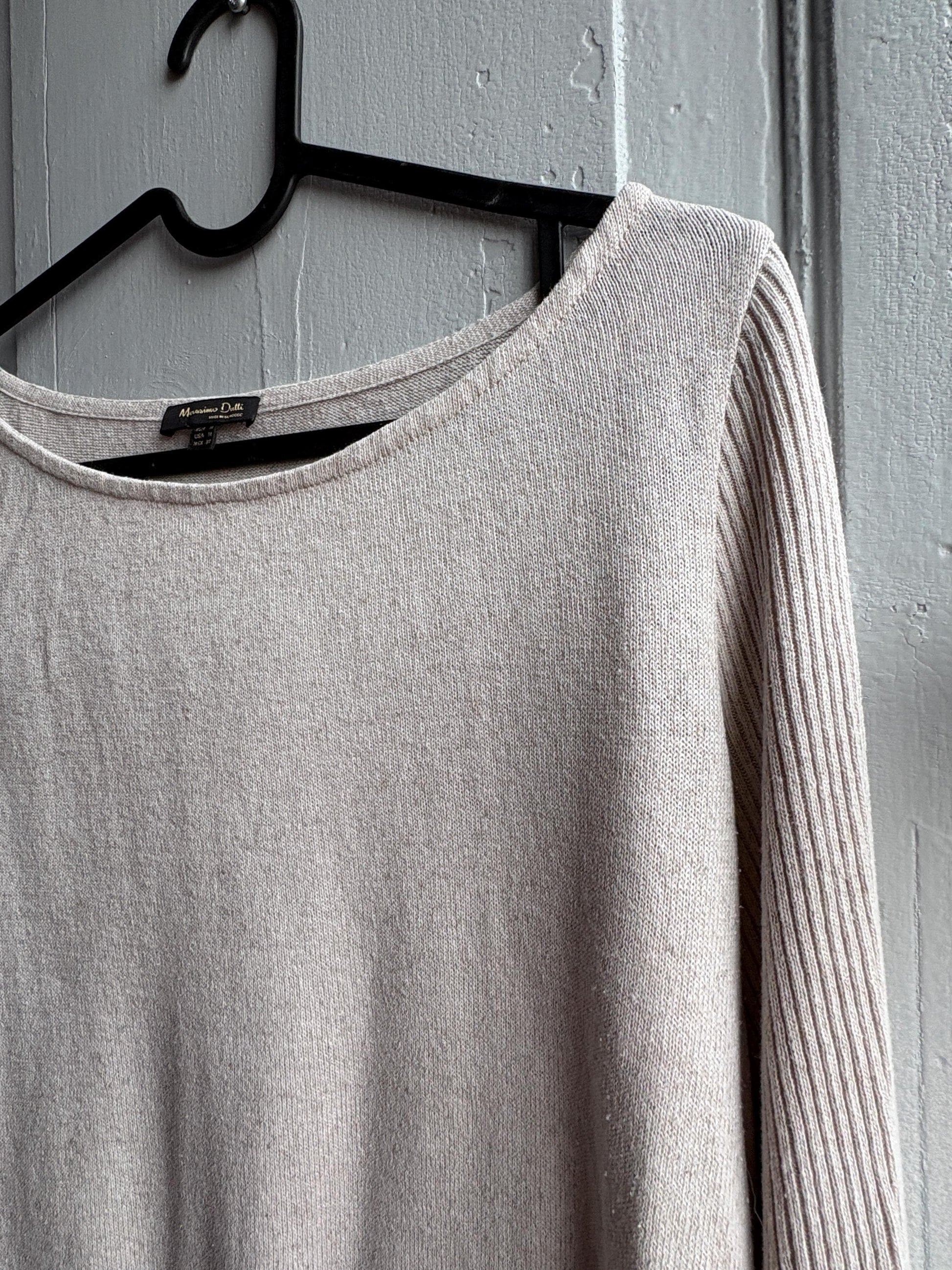 Massimo Dutti Knit Top, Linen long sleeve shirt, Sweater Minimalist off white Women essential, Size Medium