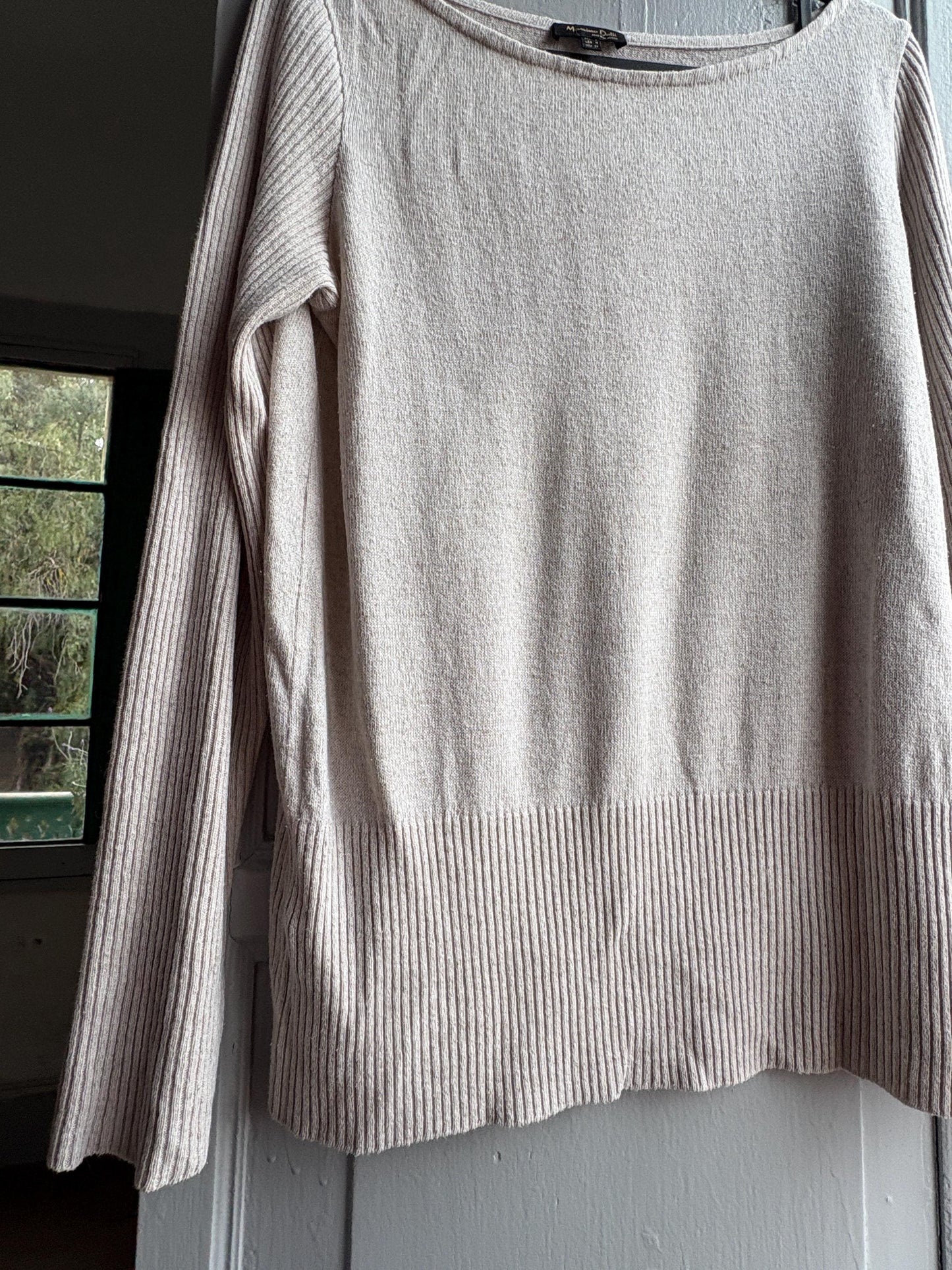 Massimo Dutti Knit Top, Linen long sleeve shirt, Sweater Minimalist off white Women essential, Size Medium