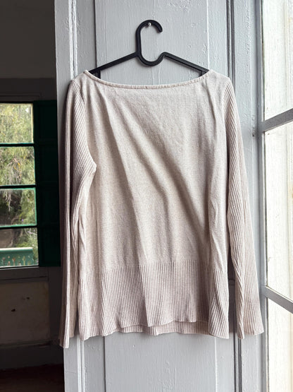 Massimo Dutti Knit Top, Linen long sleeve shirt, Sweater Minimalist off white Women essential, Size Medium