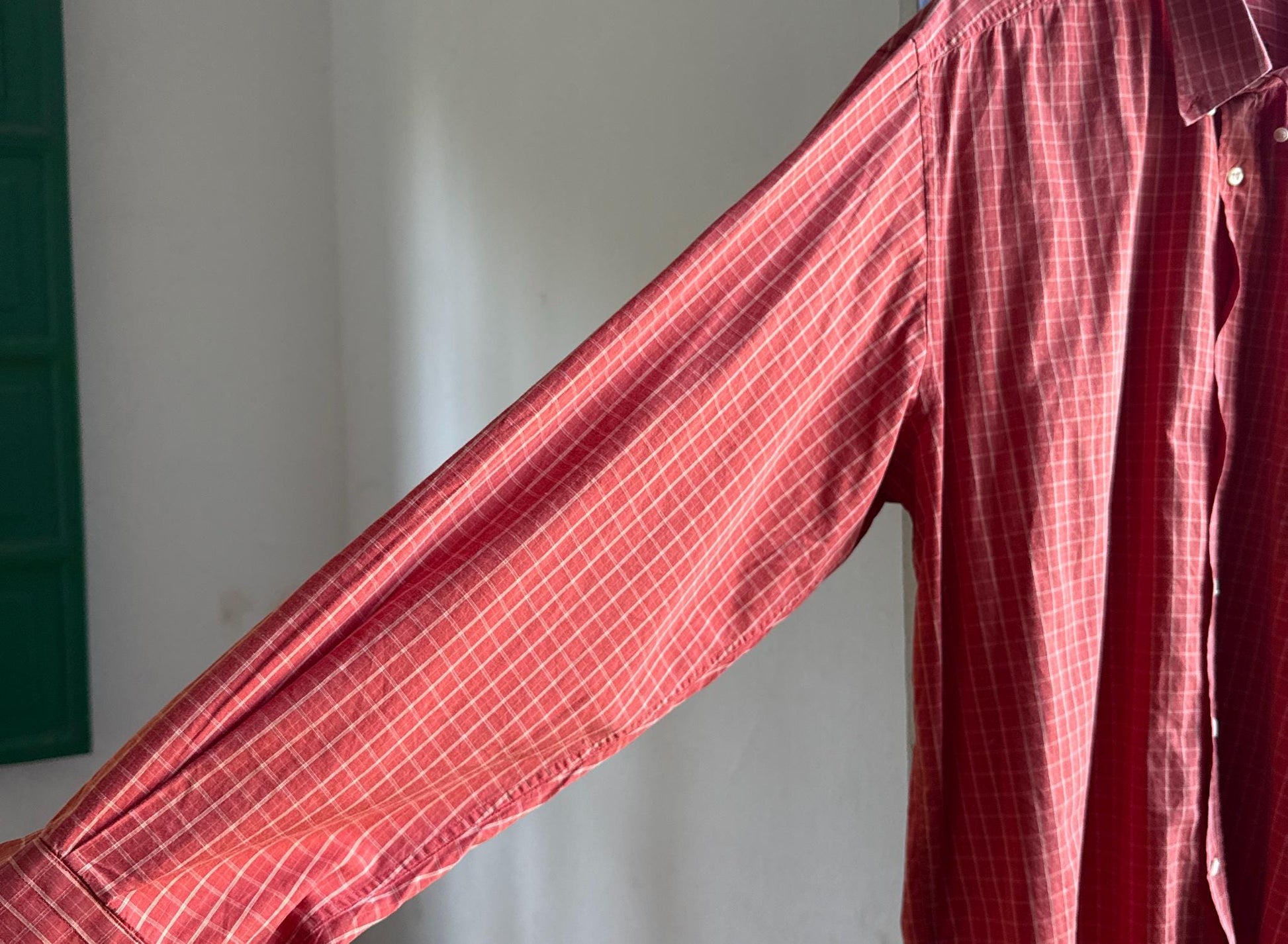 Vintage Massimo Dutti Sport Shirt, Men Orange Plaid Button Down, Cotton preppy vintage wear, 44