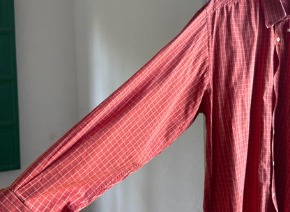 Vintage Massimo Dutti Sport Shirt, Men Orange Plaid Button Down, Cotton preppy vintage wear, 44