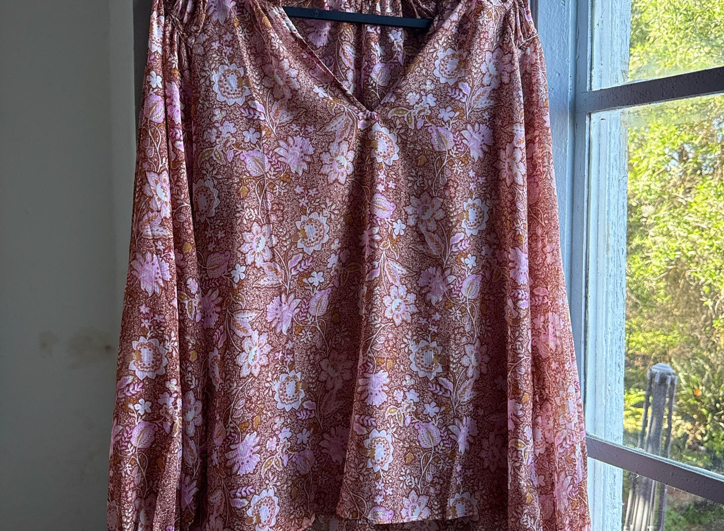 Sheer Floral Blouse Boho Pink Romantic Top, Lightweight Summer Peasant Style clothing, Indie Feminine Vintage Womens festival wear