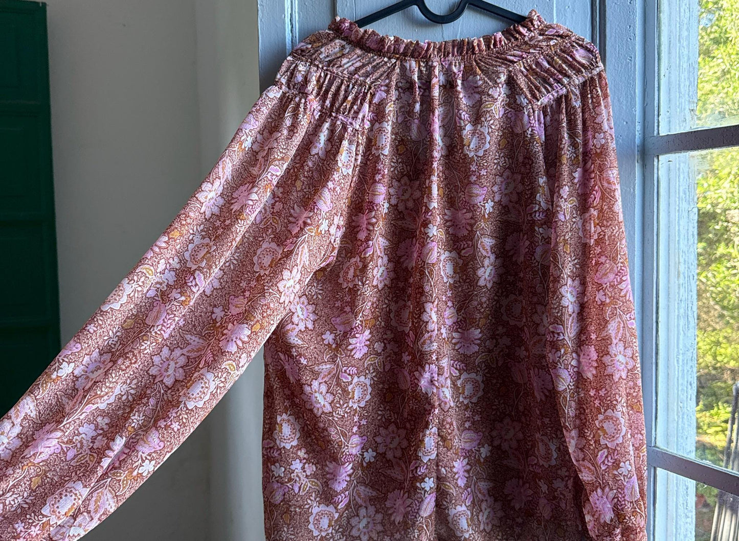 Sheer Floral Blouse Boho Pink Romantic Top, Lightweight Summer Peasant Style clothing, Indie Feminine Vintage Womens festival wear