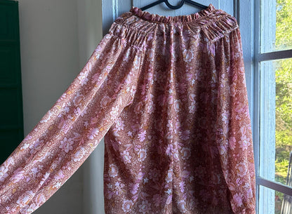Sheer Floral Blouse Boho Pink Romantic Top, Lightweight Summer Peasant Style clothing, Indie Feminine Vintage Womens festival wear