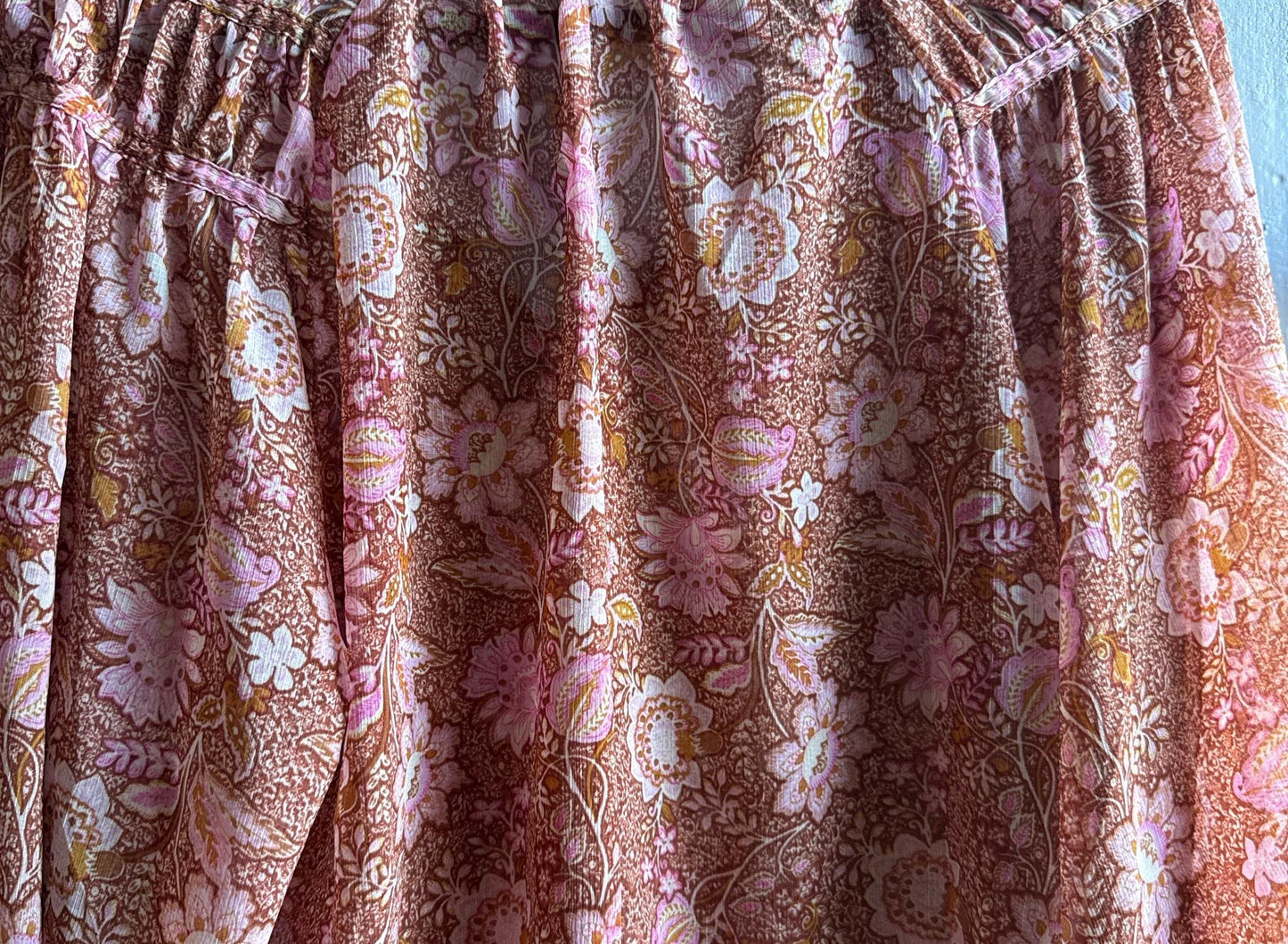 Sheer Floral Blouse Boho Pink Romantic Top, Lightweight Summer Peasant Style clothing, Indie Feminine Vintage Womens festival wear