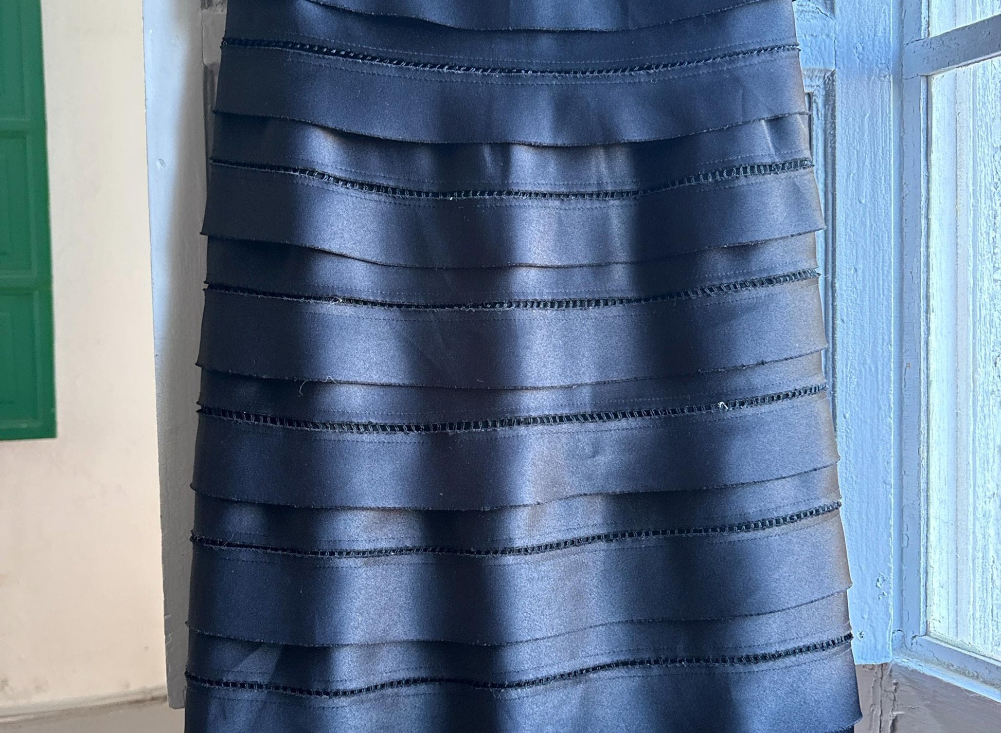 BCBG Max Azria Black Satin Cocktail Dress — fabric close-up