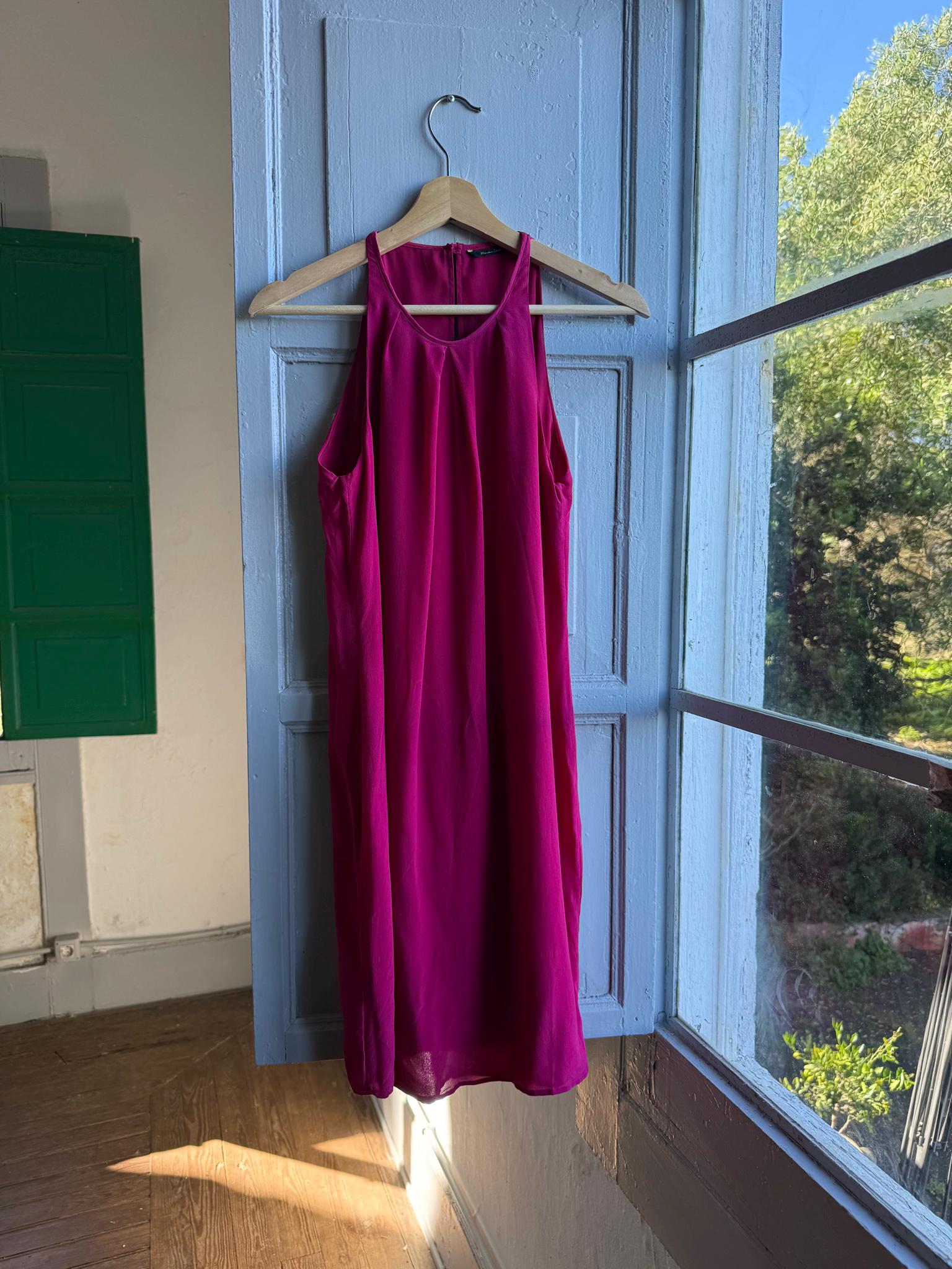 Fuchsia Minimalist Slip Midi Dress — detail
