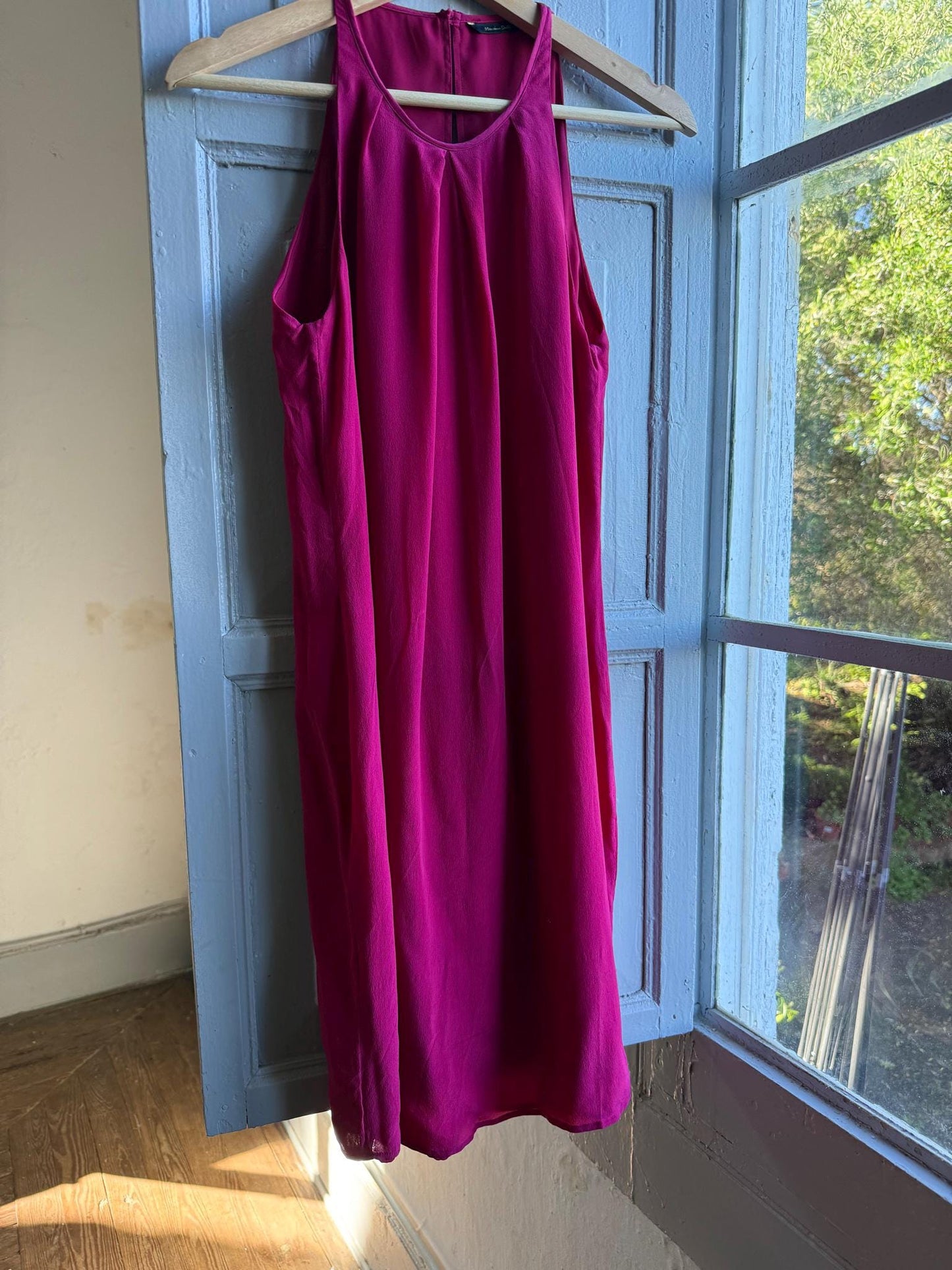 Fuchsia Minimalist Slip Midi Dress — back view
