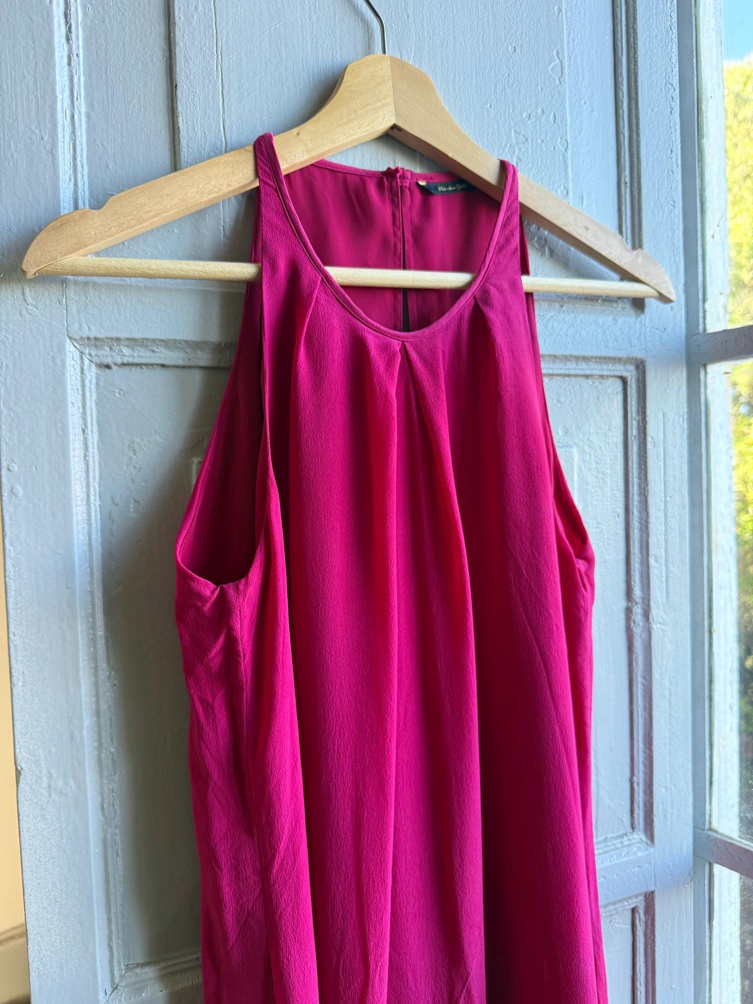 Fuchsia Minimalist Slip Midi Dress — fabric close-up
