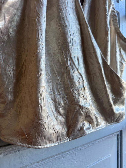 Metallic Gold Draped Top, Chic Cropped Blouse, Minimal Luxe Party wear, Evening Going Out Sleeveless Wrap top