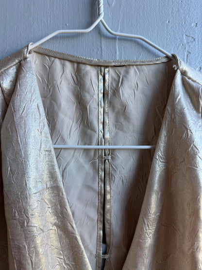 Metallic Gold Draped Top, Chic Cropped Blouse, Minimal Luxe Party wear, Evening Going Out Sleeveless Wrap top