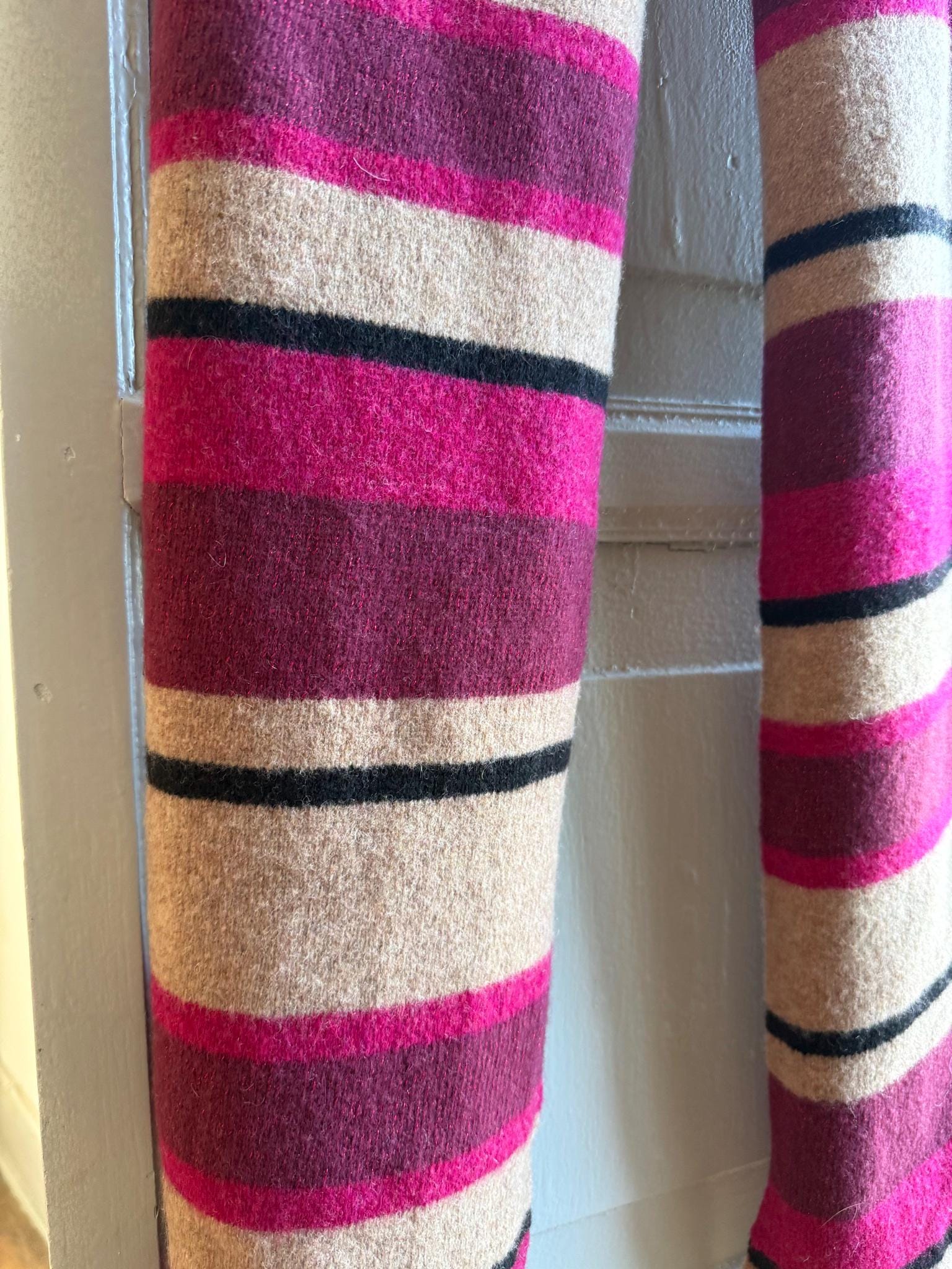 Vintage Pink Striped Lambswool Scarf — fabric close-up