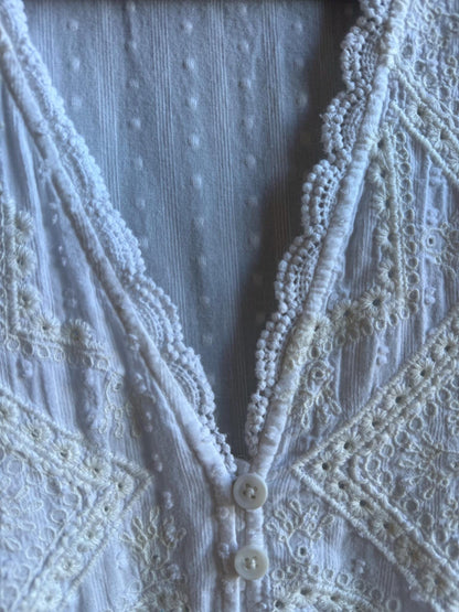 White Cotton Boho Dress, Romantic Lace Summer Mini, Prairie Cottagecore Beach wear, Womens Relaxed Babydoll