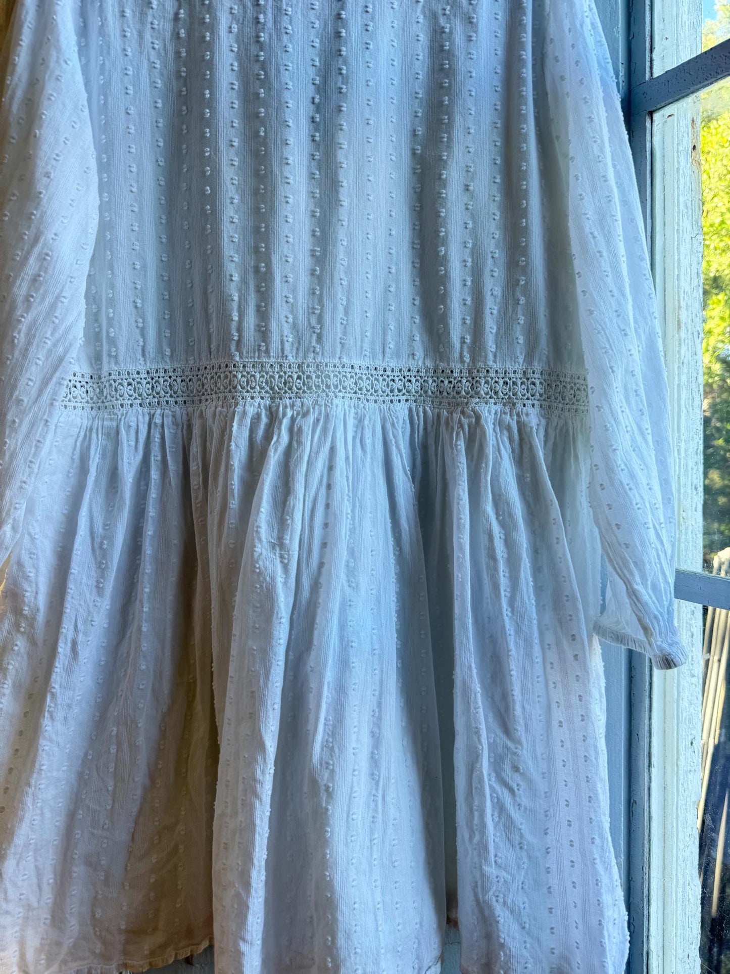 White Cotton Boho Dress, Romantic Lace Summer Mini, Prairie Cottagecore Beach wear, Womens Relaxed Babydoll