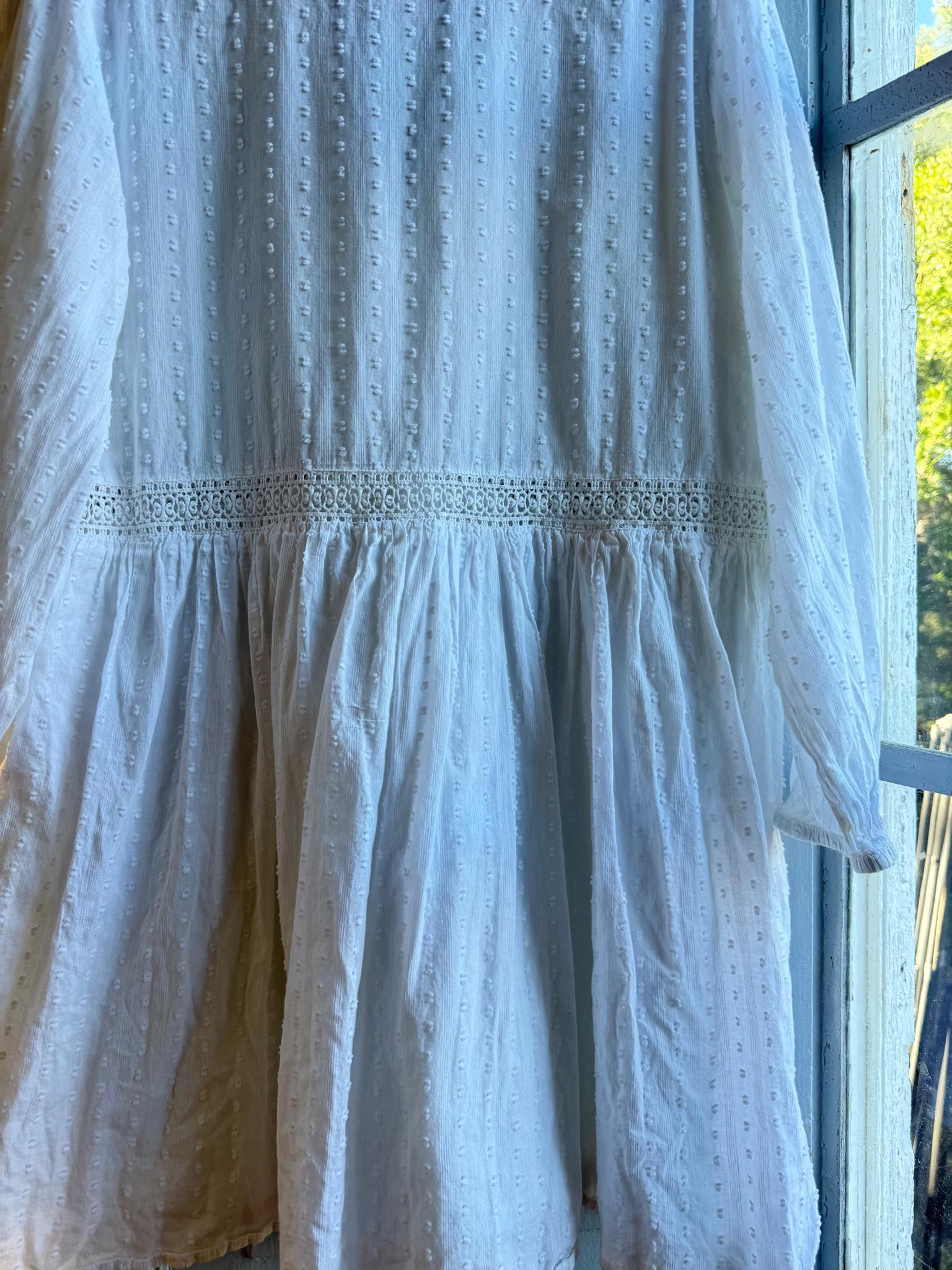 White Cotton Boho Dress, Romantic Lace Summer Mini, Prairie Cottagecore Beach wear, Womens Relaxed Babydoll