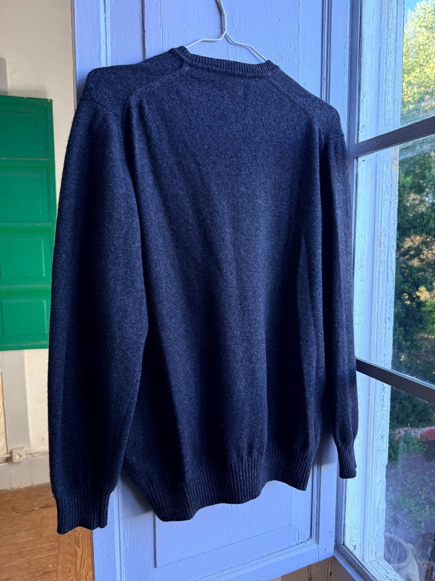 Vintage Wool V Neck Jumper, Mens Dark Grey Minimal Sweater, Old Money Knit, Relaxed Winter Pullover