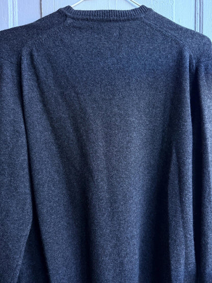 Vintage Wool V Neck Jumper, Mens Dark Grey Minimal Sweater, Old Money Knit, Relaxed Winter Pullover