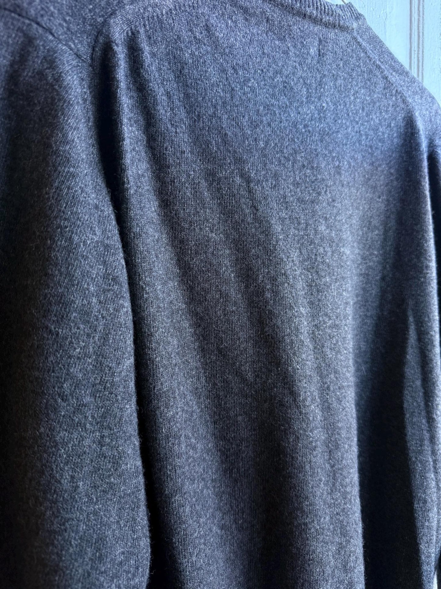 Vintage Wool V Neck Jumper, Mens Dark Grey Minimal Sweater, Old Money Knit, Relaxed Winter Pullover