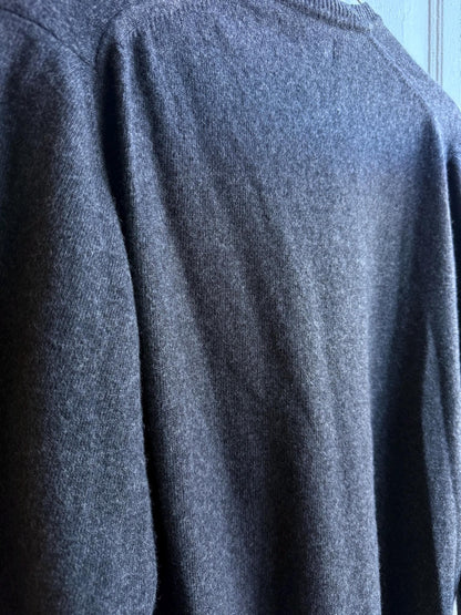 Vintage Wool V Neck Jumper, Mens Dark Grey Minimal Sweater, Old Money Knit, Relaxed Winter Pullover