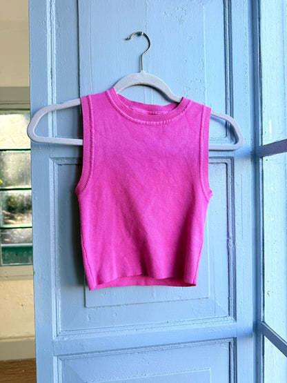 Pink Cropped Tank Top, Y2K Minimal Basic Barbiecore shirt, Soft Girl Fitted Summer Top, XS