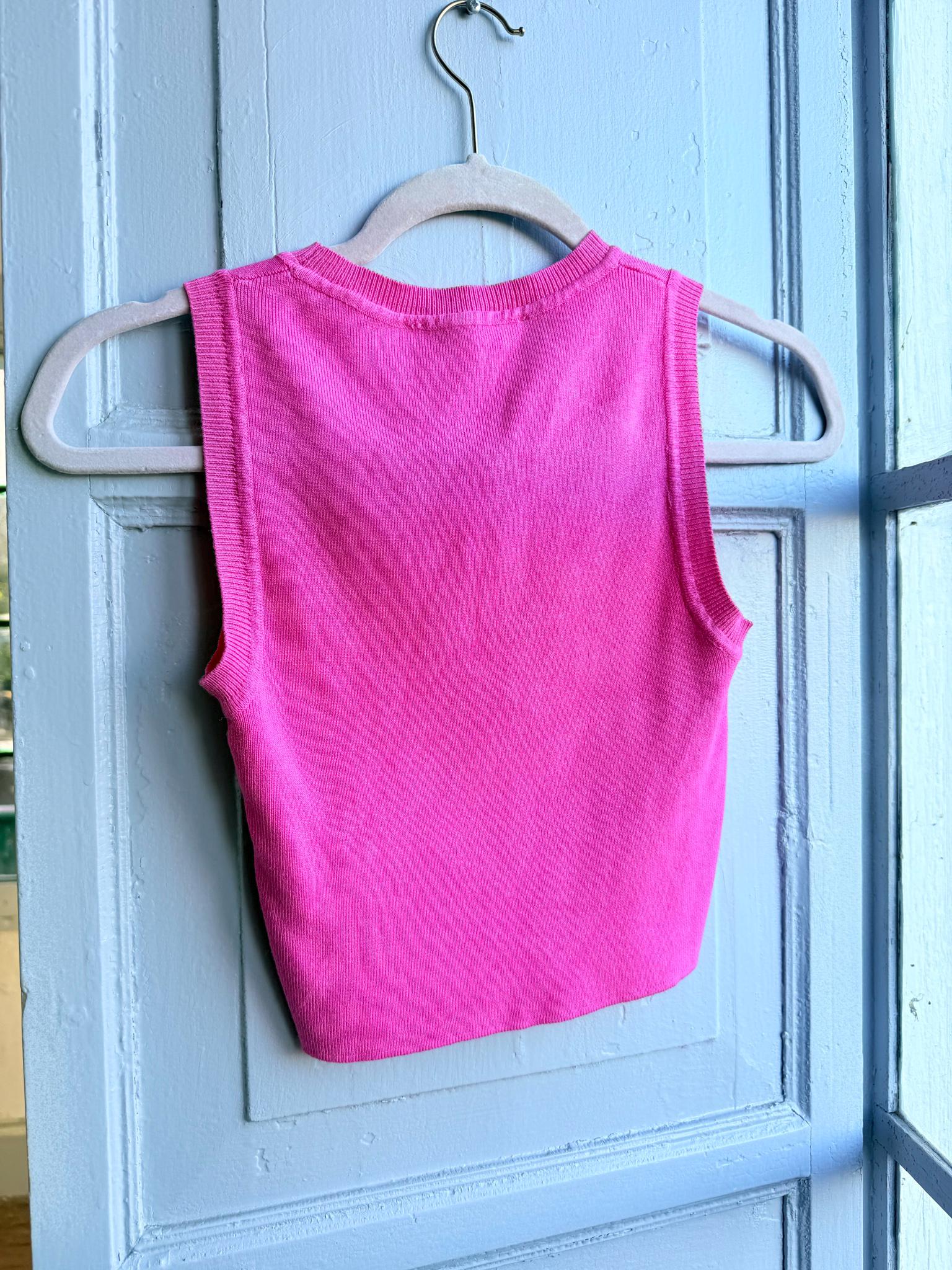 Pink Cropped Tank Top, Y2K Minimal Basic Barbiecore shirt, Soft Girl Fitted Summer Top, XS