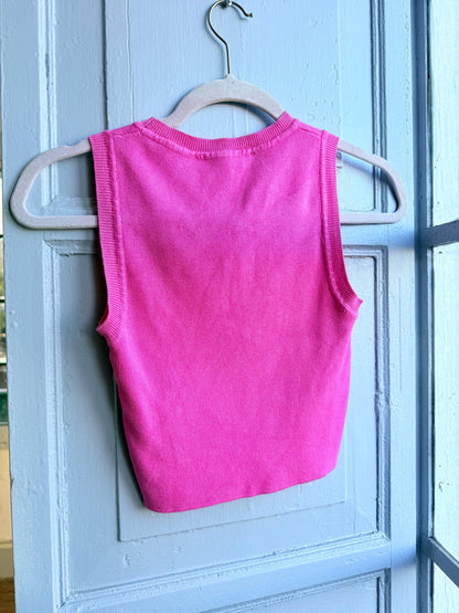 Pink Cropped Tank Top, Y2K Minimal Basic Barbiecore shirt, Soft Girl Fitted Summer Top, XS