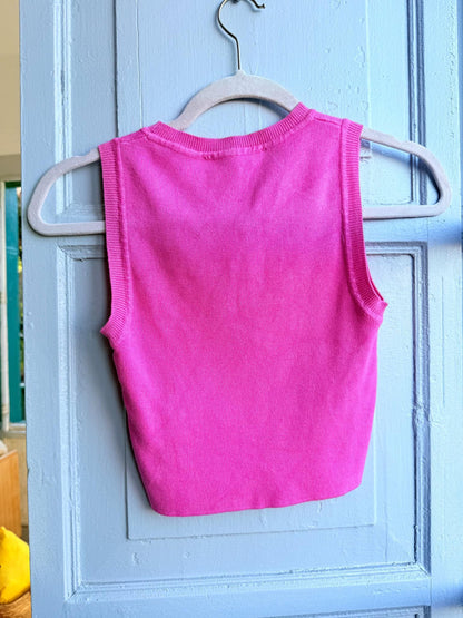 Pink Cropped Tank Top, Y2K Minimal Basic Barbiecore shirt, Soft Girl Fitted Summer Top, XS
