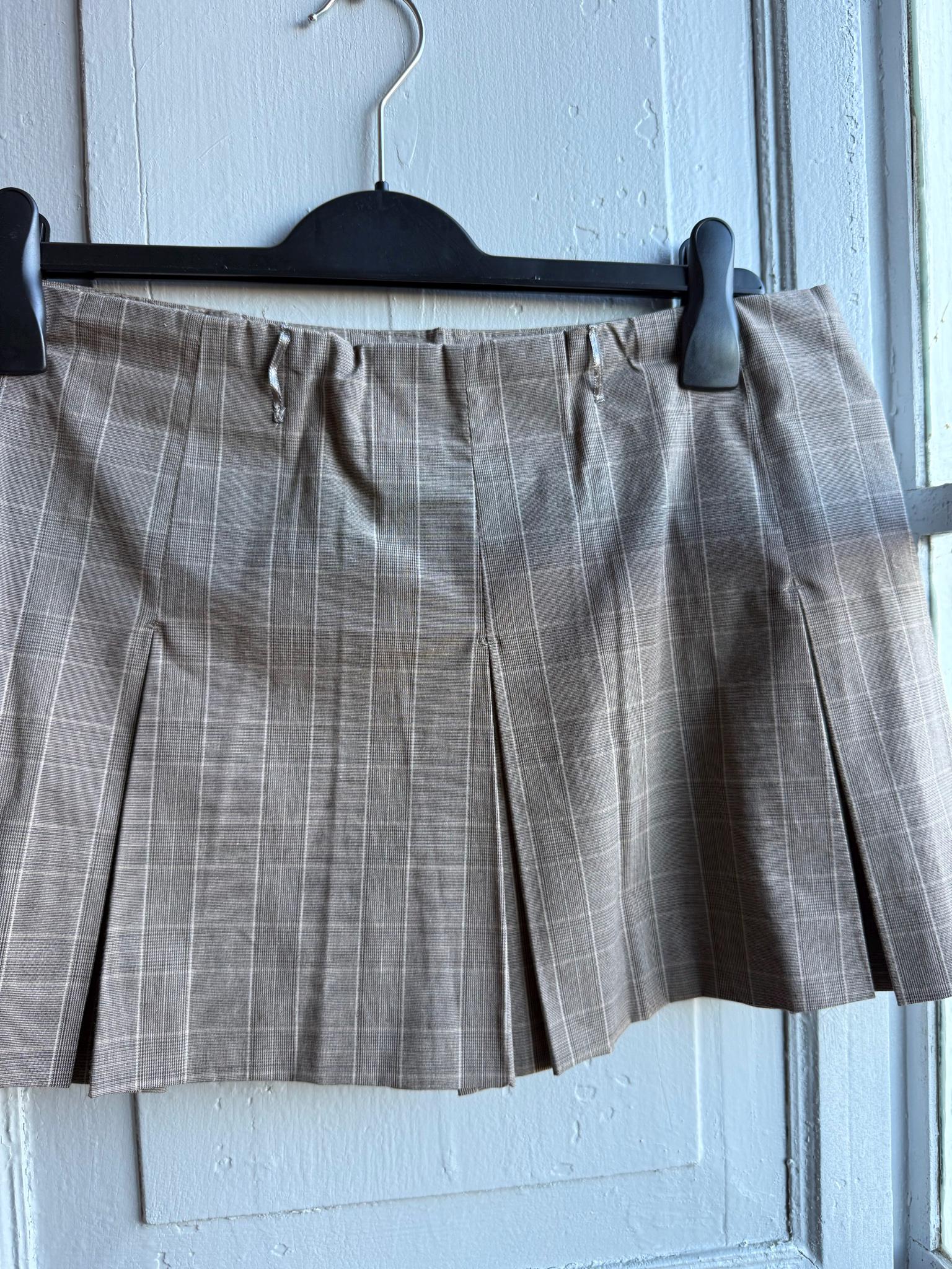 Y2K Pleated Skort Brown Plaid Mini Skirt, Low Rise Preppy Tennis Style Vintage, Womens Large XL