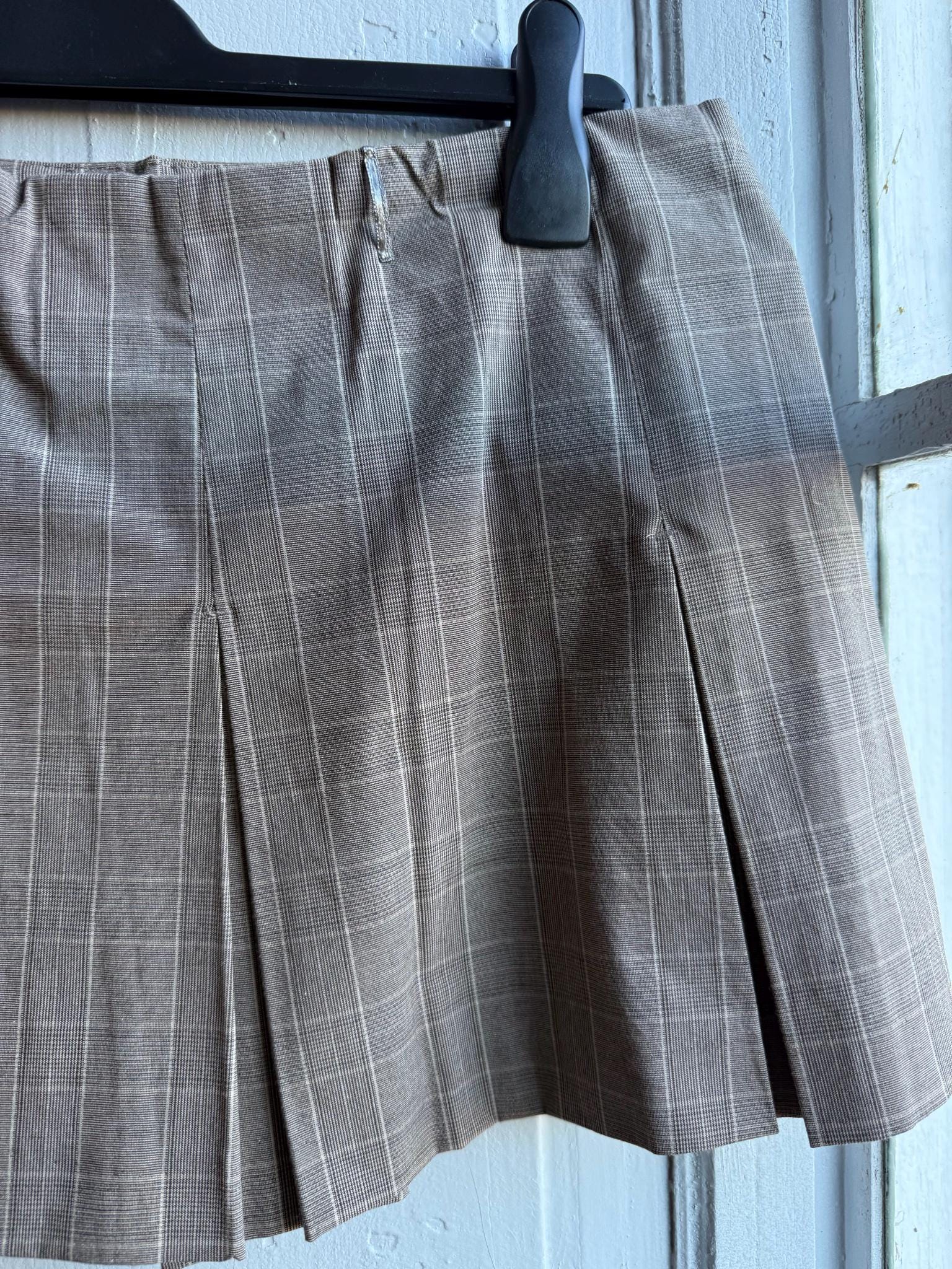 Y2K Pleated Skort Brown Plaid Mini Skirt, Low Rise Preppy Tennis Style Vintage, Womens Large XL