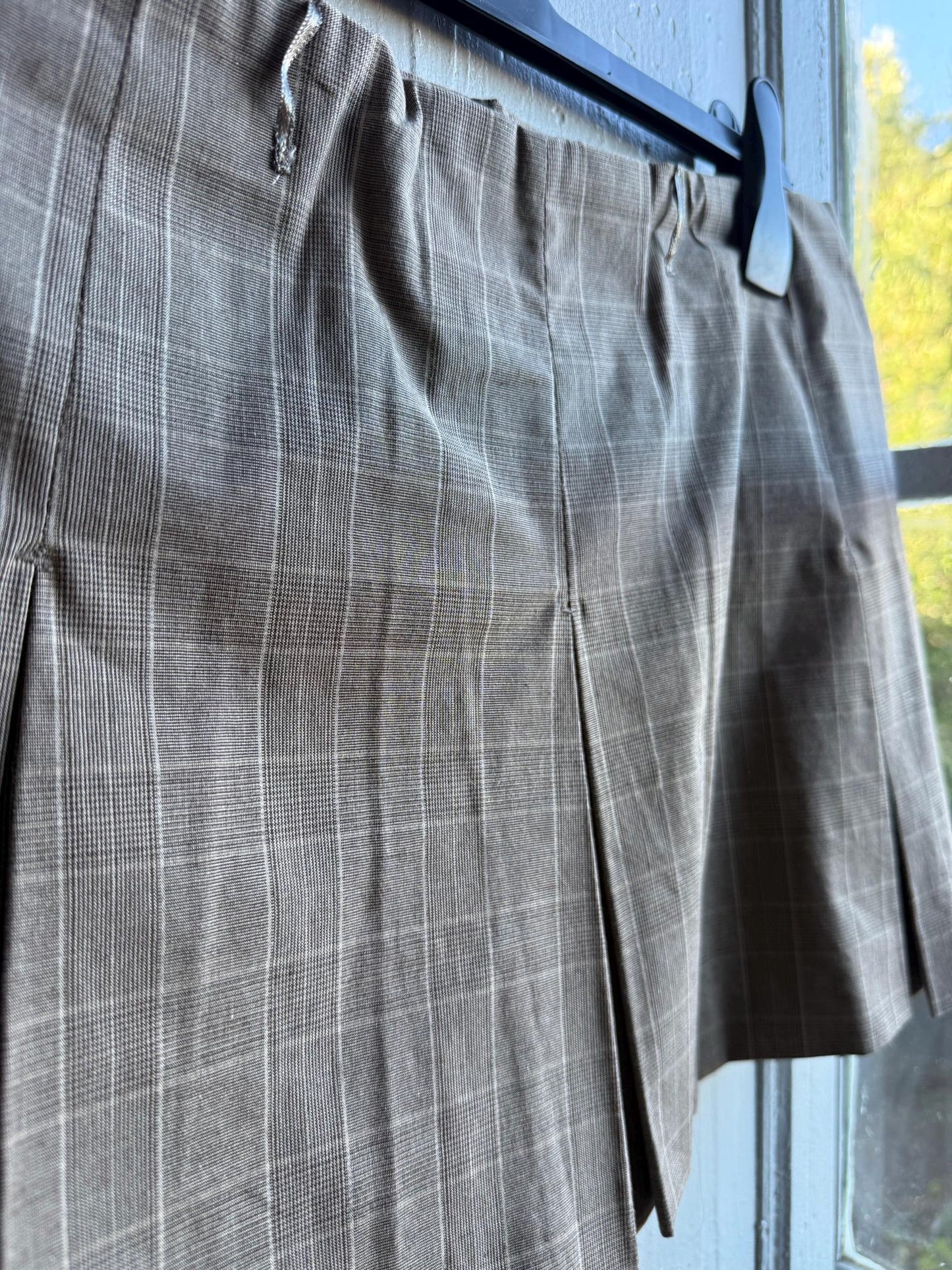 Y2K Pleated Skort Brown Plaid Mini Skirt, Low Rise Preppy Tennis Style Vintage, Womens Large XL