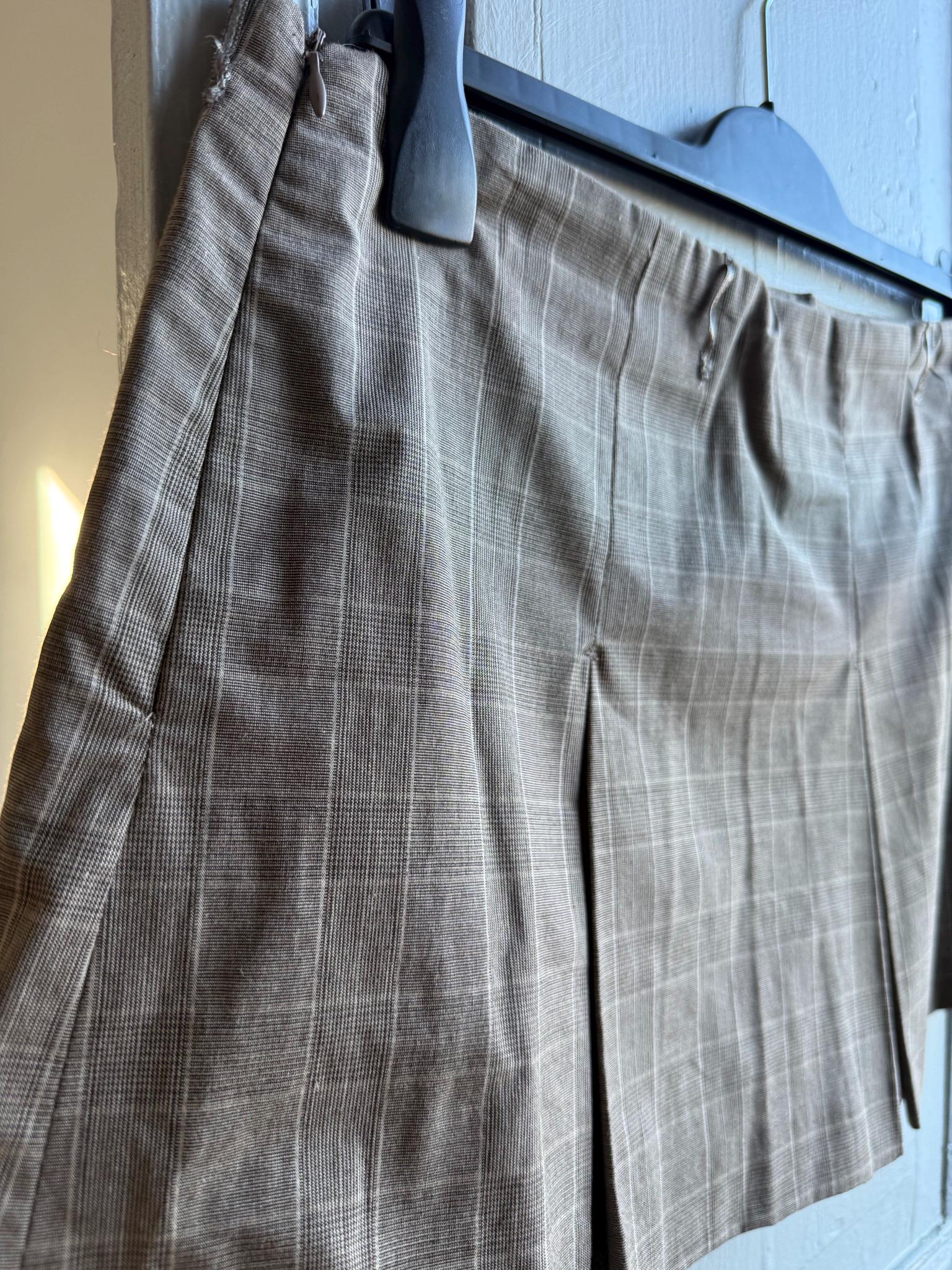 Y2K Pleated Skort Brown Plaid Mini Skirt, Low Rise Preppy Tennis Style Vintage, Womens Large XL
