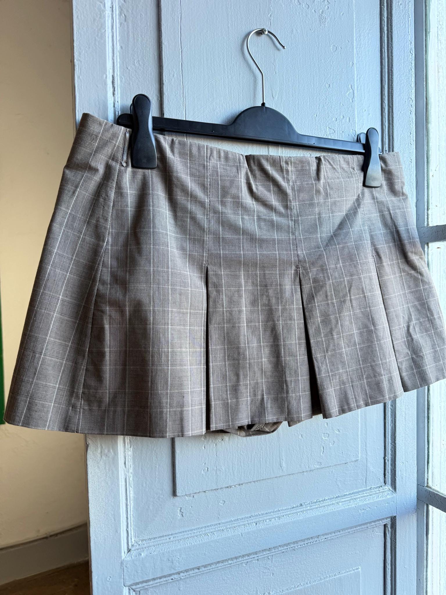 Y2K Pleated Skort Brown Plaid Mini Skirt, Low Rise Preppy Tennis Style Vintage, Womens Large XL