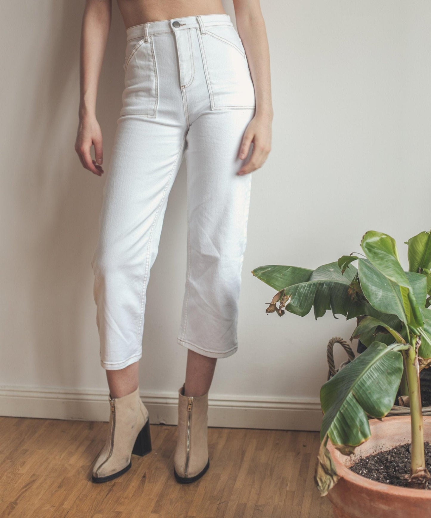 Vintage Y2K white jeans with high waist, summer bootcut jeans,