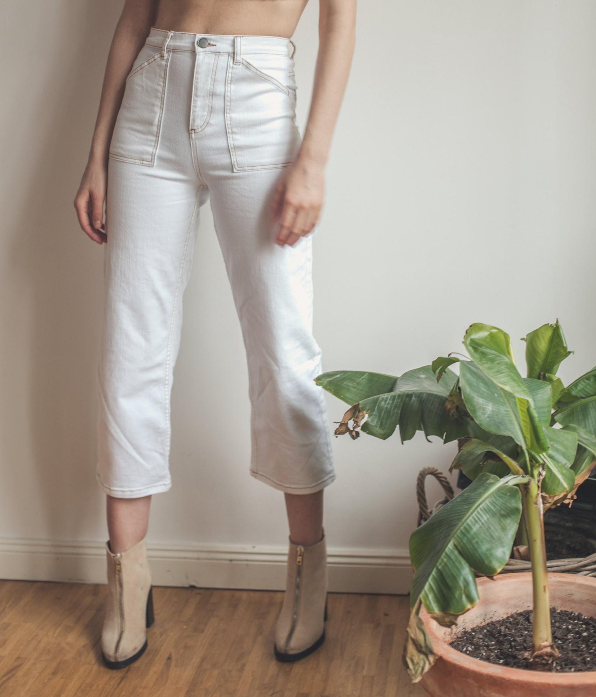 Vintage Y2K white jeans with high waist, summer bootcut jeans,