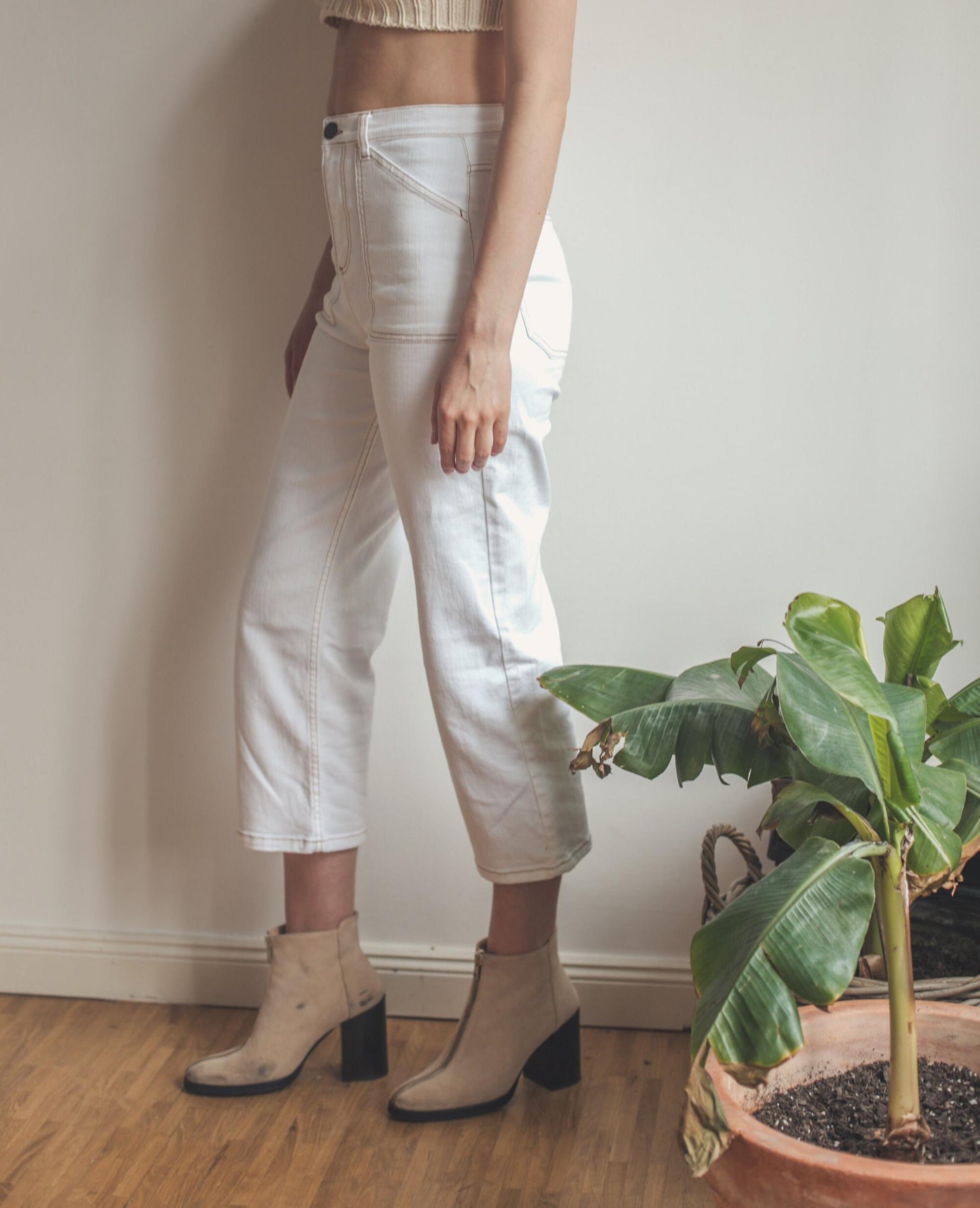 Vintage Y2K white jeans with high waist, summer bootcut jeans,