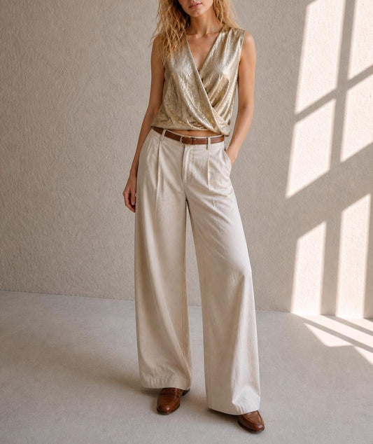 Metallic Gold Draped Top, Chic Cropped Blouse, Minimal Luxe Party wear, Evening Going Out Sleeveless Wrap top
