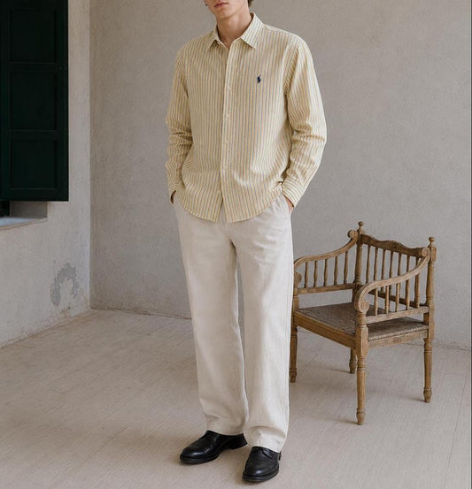 Ralph Lauren Boys Shirt, Striped Button Down, Preppy Old Money Cotton Shirt, Youth 16 Yellow Blue Vintage wear