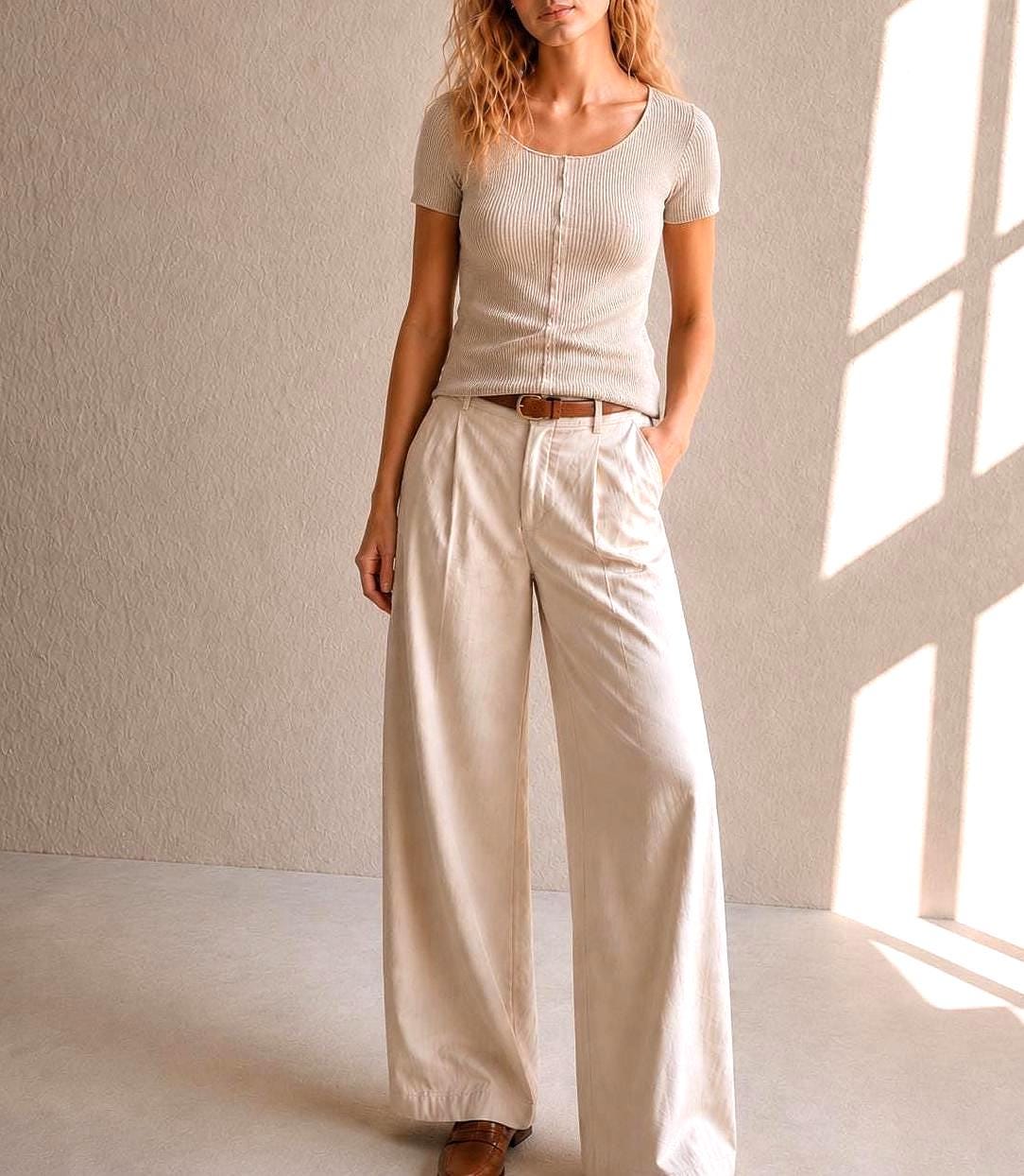 Massimo Dutti Ribbed Knit Top, Beige Glitter Shimmer shirt, Minimalist Chic Stretchy Luxury Women Top, Size XS