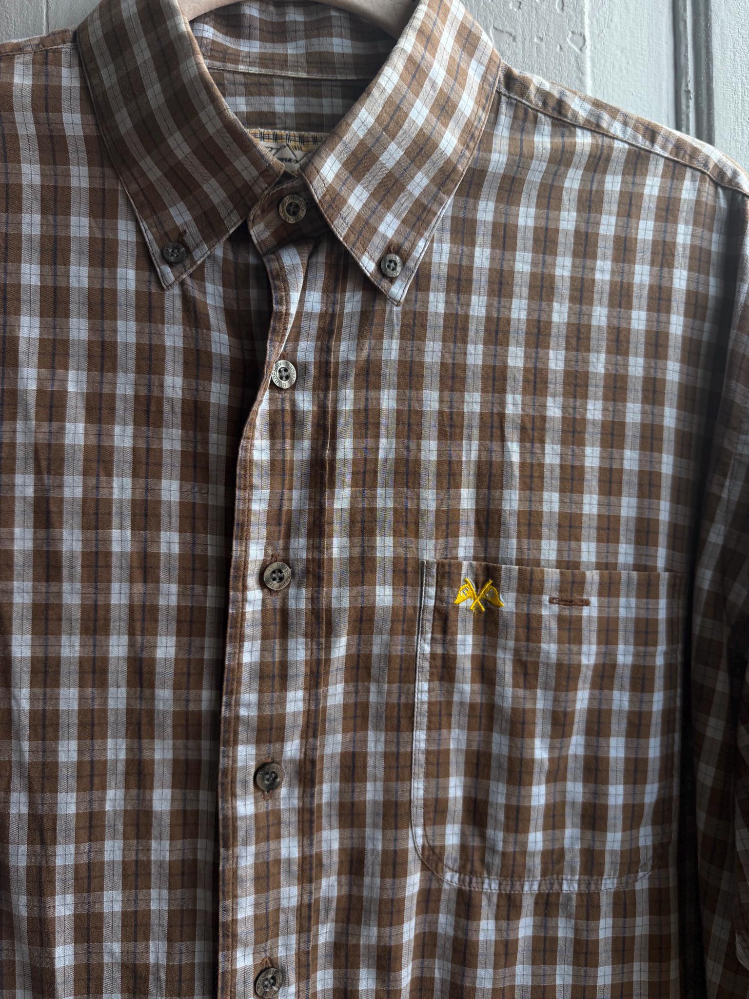 Vintage Burberry Check Shirt in Brown Plaid — fabric close-up