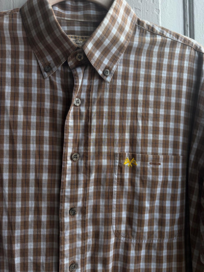 Vintage Burberry Check Shirt in Brown Plaid — fabric close-up