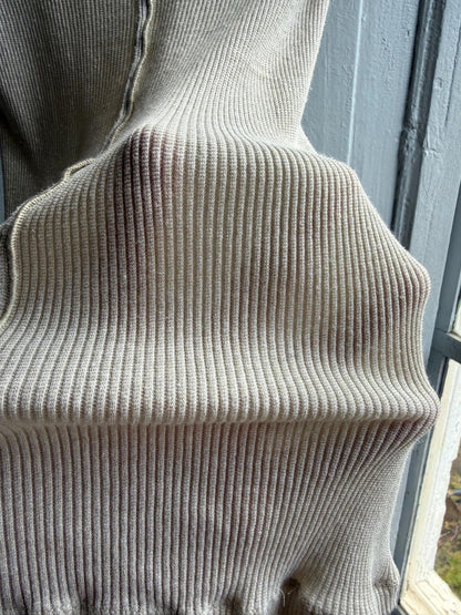Massimo Dutti Ribbed Knit Top, Beige Glitter Shimmer shirt, Minimalist Chic Stretchy Luxury Women Top, Size XS