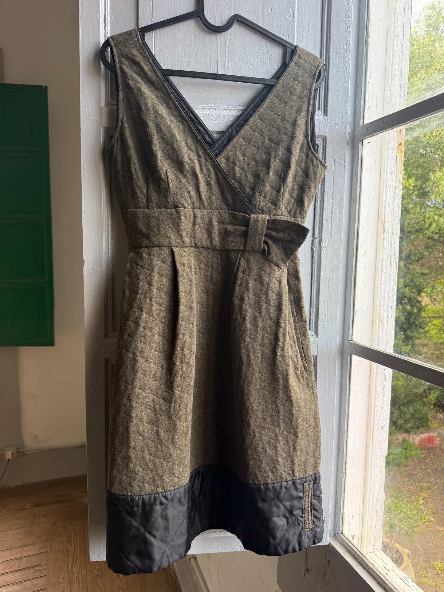 Vintage Salta Adolfo Dominguez Quilted Mini Dress — fabric close-up