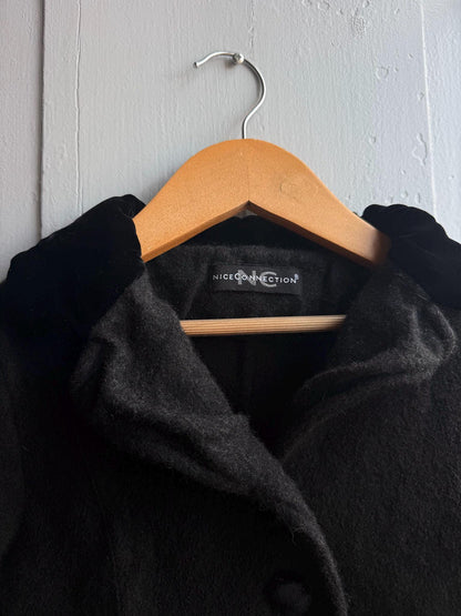 Vintage Felted Wool Jacket, Cropped Black Wool Coat, Parisian Chic Girls Jacket ,Boiled Wool