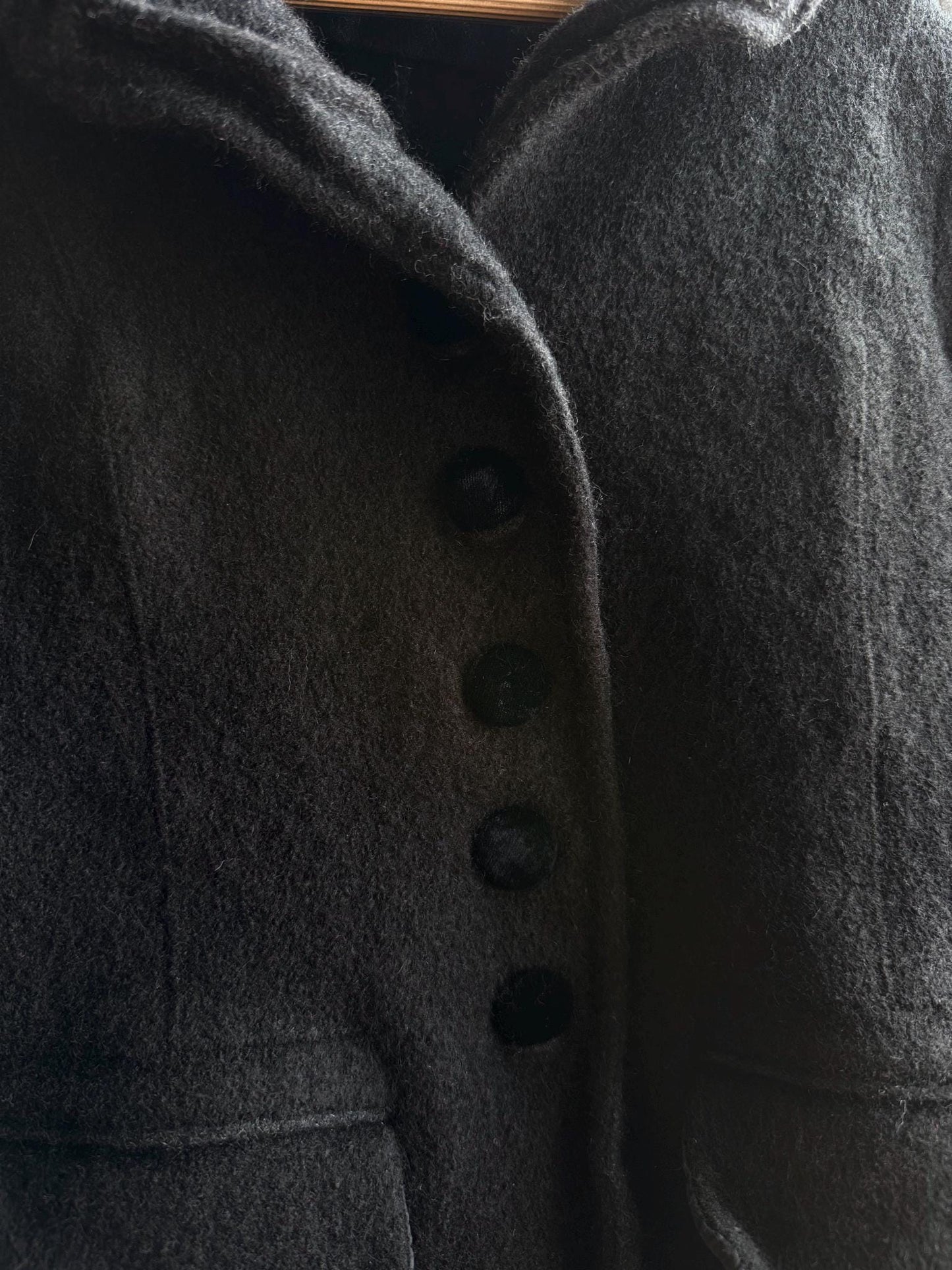Vintage Felted Wool Jacket, Cropped Black Wool Coat, Parisian Chic Girls Jacket ,Boiled Wool